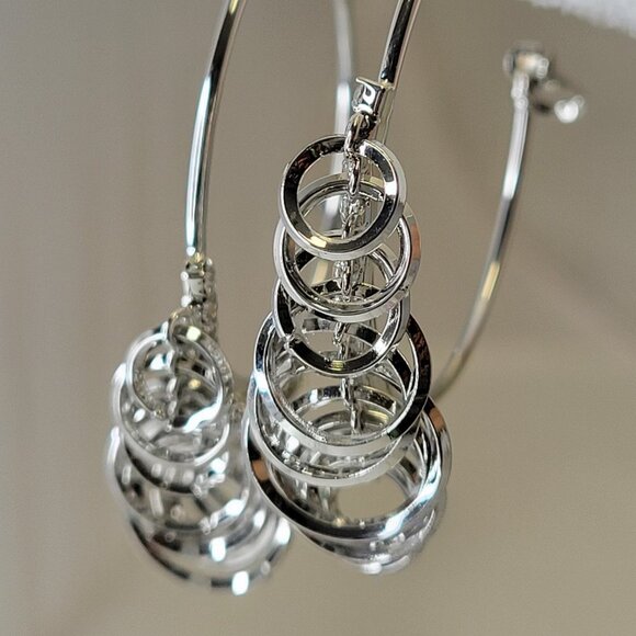 Silver Tone Hoops With Rings - Picture 13 of 14